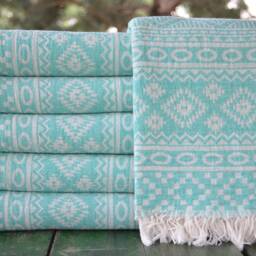 "Mint Green Kilim Towel, Geometric Patterned Towel, Aztec Peshtemal, Turkish Towel, Tribal Towel, Turkish Peshtemal, 36""x69" - thumbnail 2