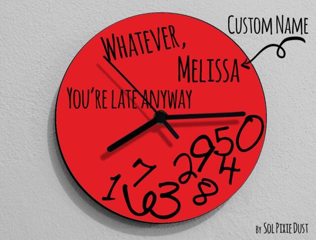 Custom Name Whatever, You're Late Anyway/Round Red - Wall Clock - image 1