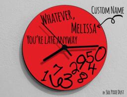 Custom Name Whatever, You're Late Anyway/Round Red - Wall Clock - thumbnail 1