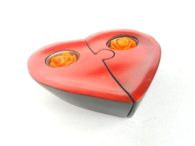 "Handmade Mango Wood Carving Heart Shape Tea Light Candle Holder Hand Carved Home Art Decor Vase Tealight 6""x6""x1.5" - image 1