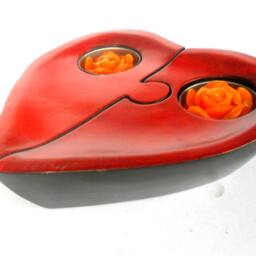 "Handmade Mango Wood Carving Heart Shape Tea Light Candle Holder Hand Carved Home Art Decor Vase Tealight 6""x6""x1.5" - thumbnail 2