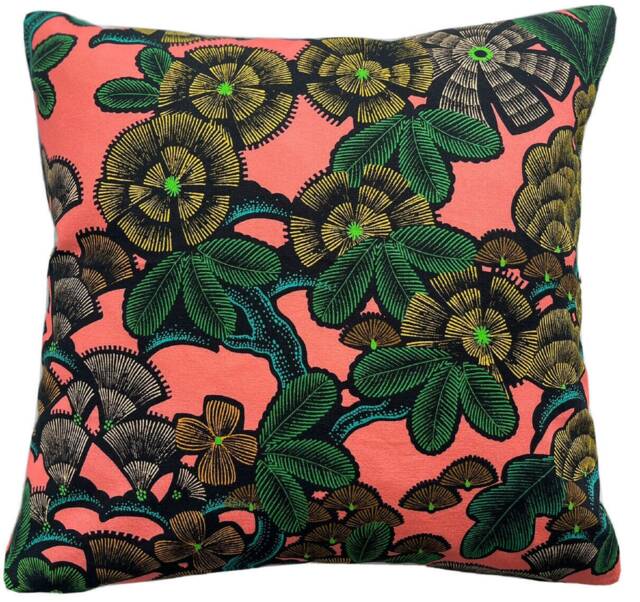 Botanical Cushion Cover Kew Garden Pink Green Yellow Plants Floral Japanese Style Thevenon Fabric - image 1