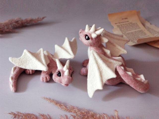 Needle Felted Dragon Couple Fantasy Valentine Gift Figurines - image 1