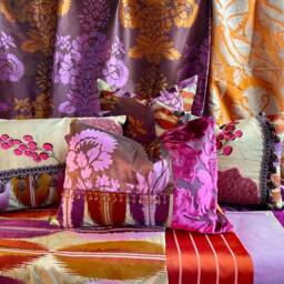 "Bohemian Silk Pillow Cover Orange Magenta Embroidered Tassel - 14""x 20" - thumbnail 3