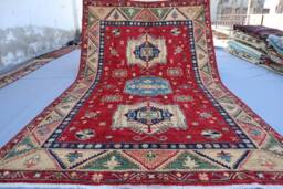 6x9 Ft Afghan Oriental Kazak Rug, Fine Turkmen Hand Knotted Natural Veg Dyes Wool Area Geometric Rug For Bedroom, Living Room - thumbnail 1