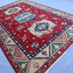 6x9 Ft Afghan Oriental Kazak Rug, Fine Turkmen Hand Knotted Natural Veg Dyes Wool Area Geometric Rug For Bedroom, Living Room - thumbnail 2