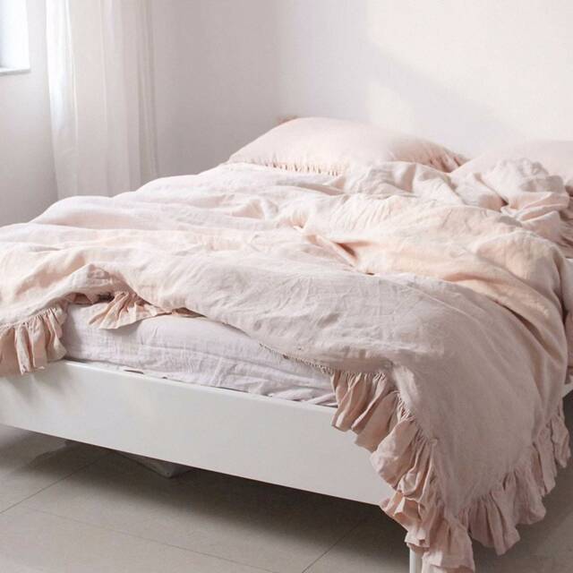 34 Colors Linen Bedding Set With Tie. Pink King, Queen Duvet Cover Ruffles, 3 Piece Washed Linen Bedding Set Includes 2 Pillowcases - image 1