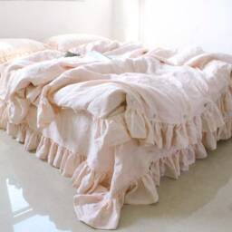 34 Colors Linen Bedding Set With Tie. Pink King, Queen Duvet Cover Ruffles, 3 Piece Washed Linen Bedding Set Includes 2 Pillowcases - thumbnail 4