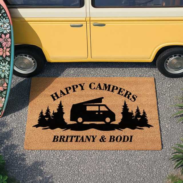 Personalised Happy Campers Motorhome Coir Doormat - Personalized Camper Accessories Custom Camping Rug Gift - image 1