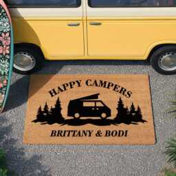 Personalised Happy Campers Motorhome Coir Doormat - Personalized Camper Accessories Custom Camping Rug Gift - thumbnail 1