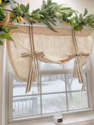 White Tie Up Shade Valance , Designer Valance , Farmhouse Look Modern Home Decor, Nursery Kitchen Curtain
