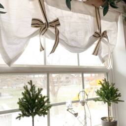 White Tie Up Shade Valance , Designer Valance , Farmhouse Look Modern Home Decor, Nursery Kitchen Curtain - thumbnail 2