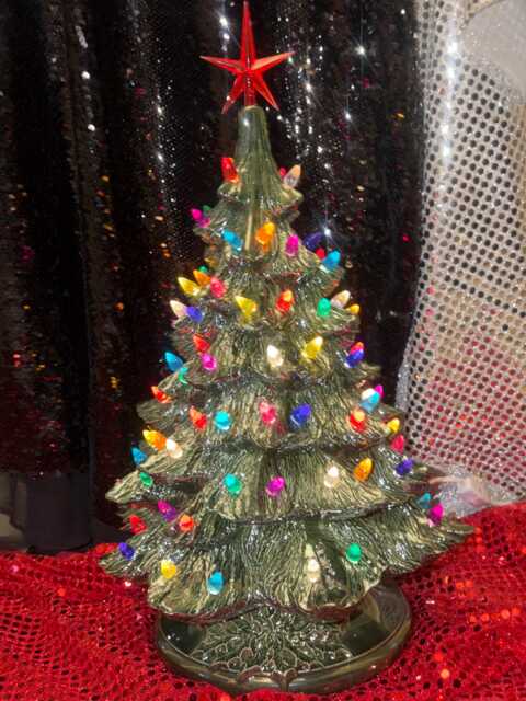 Handmade Glazed Ceramic Christmas Tree With Multicolored Bulbs - Ornamented Xmas Heirloom - image 1