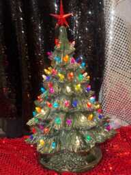 Handmade Glazed Ceramic Christmas Tree With Multicolored Bulbs - Ornamented Xmas Heirloom