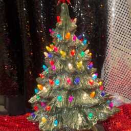 Handmade Glazed Ceramic Christmas Tree With Multicolored Bulbs - Ornamented Xmas Heirloom - thumbnail 3