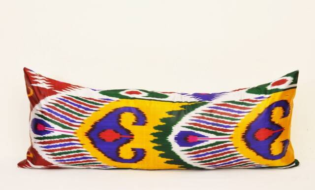 Ikat Lumbar Pillow Cover, Silk Long Body Pillow, Home Decor - image 1