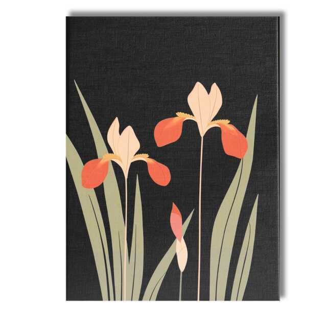 Minimalist Coral Iris Flowers Black Background Botanical Artwork Canvas Wall Art Print Decor Picture Ready To Hang - image 1