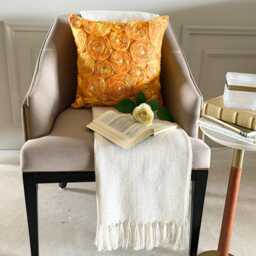 "Art Silk Orange Ribbon Embroidered Rose Decorative Pillow Sham, 24""x24""/26""x26" - thumbnail 2