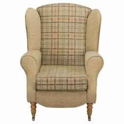 Handmade Gold Check Wingback Armchair British Fireside Accent Chair - thumbnail 2