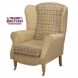Handmade Gold Check Wingback Armchair British Fireside Accent Chair