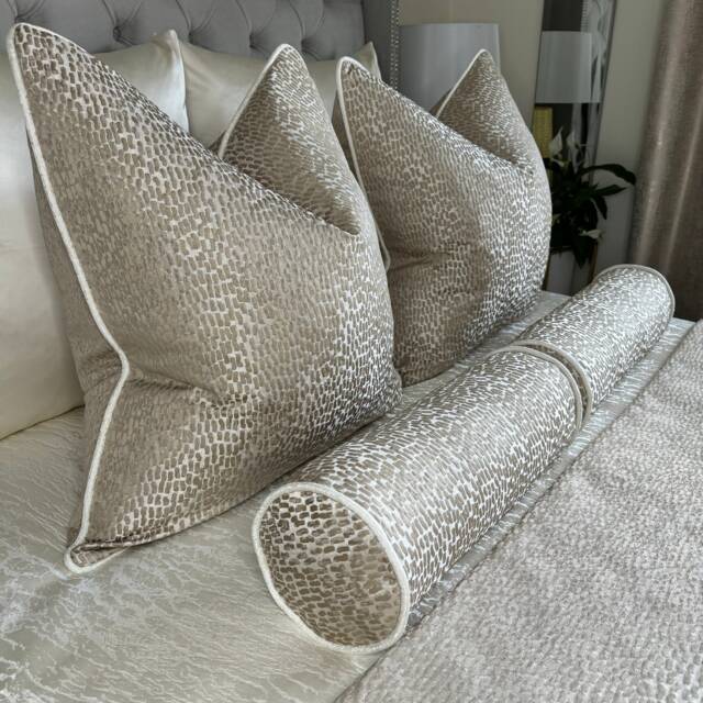 Elegant Gold - Champagne Antelope Print Cushion Cover With Ivory Piping - Designer Euro Sham For Sofa & Bed Luxury Piped Pillow Cover - image 1