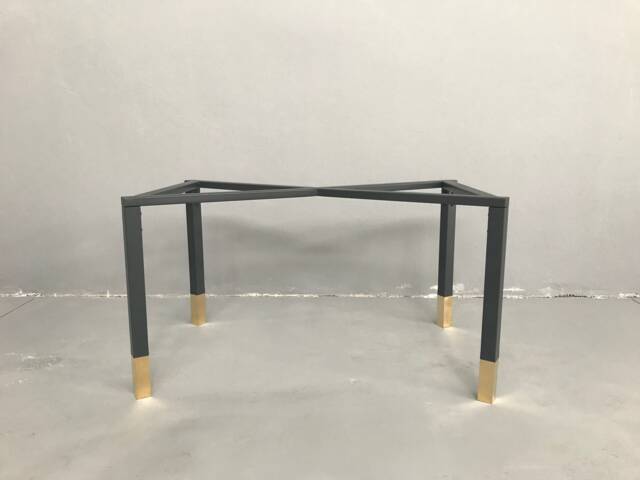 "Modern Brass Accented Steel Table Base - Customizable Dining Legs 28"" H X 24"" W 52" - image 1
