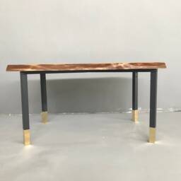 "Modern Brass Accented Steel Table Base - Customizable Dining Legs 28"" H X 24"" W 52" - thumbnail 4