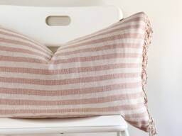 Handwoven Lumbar Pillow Cover Vintage Karen Textile, Boho Farmhouse Decor - thumbnail 1