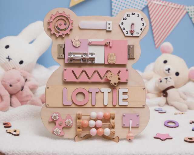 Personalize Montessori Bear Baby Busy Board Kids Wooden Name Puzzle Shower Gift Development Tolder Toys Educational 1st Birthday - image 1