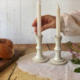 Ceramic Shabbat Candlesticks - Minimalist Classic Candleholders - thumbnail 3