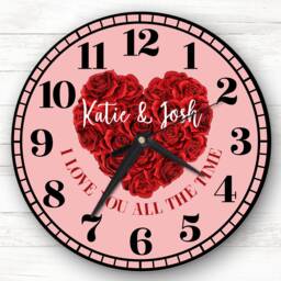 I Love You All The Time Red Valentine's Day Gift Anniversary Personalised Clock - thumbnail 1