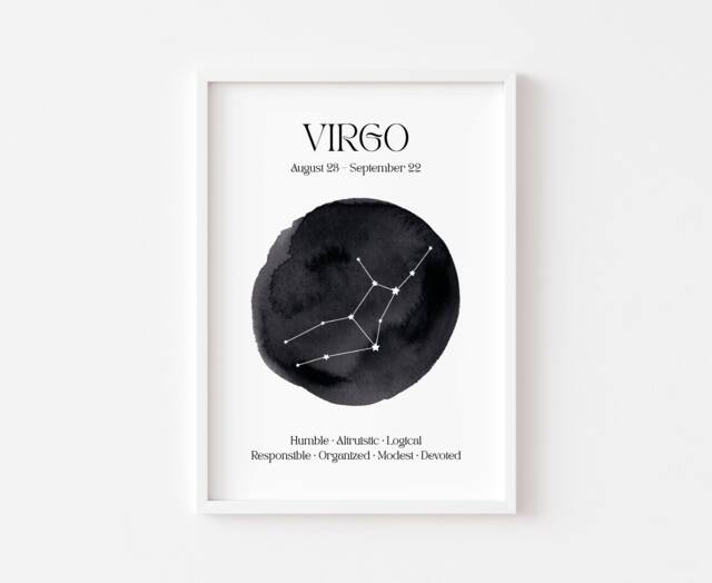 Virgo Zodiac Print - Astrology Prints Star Wall Art Celestial Sign Spiritual Poster Constellation The Maiden - image 1