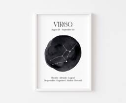 Virgo Zodiac Print - Astrology Prints Star Wall Art Celestial Sign Spiritual Poster Constellation The Maiden - thumbnail 1