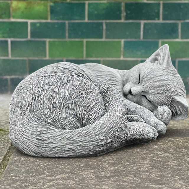 Outdoor Curled Cat Figure Concrete Kitten Sculpture Stone Kitty Statue Cement Pet Ornament Memorial Decoration Kitty Lover Gift Yard Art - image 1