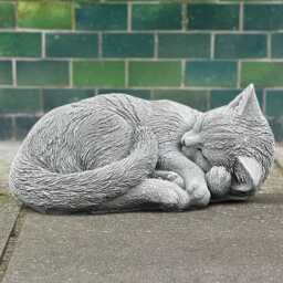 Outdoor Curled Cat Figure Concrete Kitten Sculpture Stone Kitty Statue Cement Pet Ornament Memorial Decoration Kitty Lover Gift Yard Art - thumbnail 2