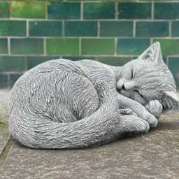 Outdoor Curled Cat Figure Concrete Kitten Sculpture Stone Kitty Statue Cement Pet Ornament Memorial Decoration Kitty Lover Gift Yard Art - thumbnail 1