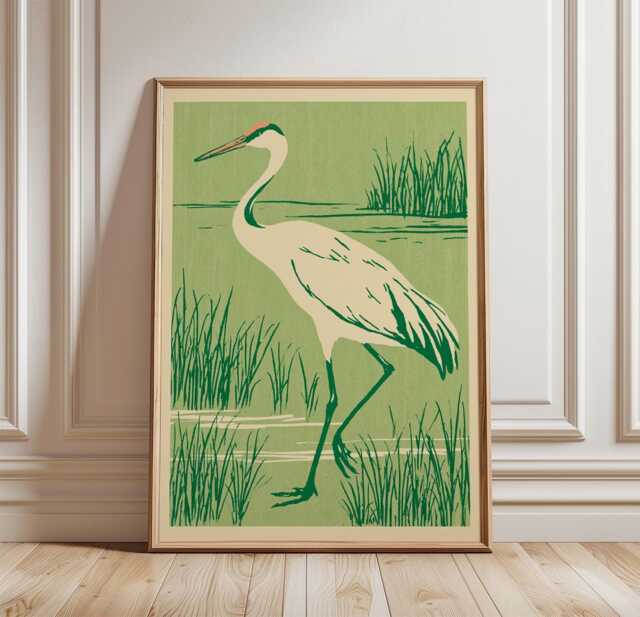 Heron Poster, Wetland Bird Print, Marsh Nature Wall Art - image 1