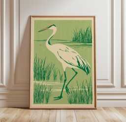Heron Poster, Wetland Bird Print, Marsh Nature Wall Art - thumbnail 1