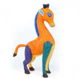 Red Giraffe Oaxacan Alebrije Wood Carving Mexican Folk Art Animal Sculpture Painting Decor