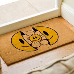 Retro Flower Design Doormat, Cartoon Smiley Face Design, Mid Century Modern Fun Porch Decor, Sunshine On Your Doorstep - thumbnail 2