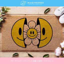 Retro Flower Design Doormat, Cartoon Smiley Face Design, Mid Century Modern Fun Porch Decor, Sunshine On Your Doorstep - thumbnail 1