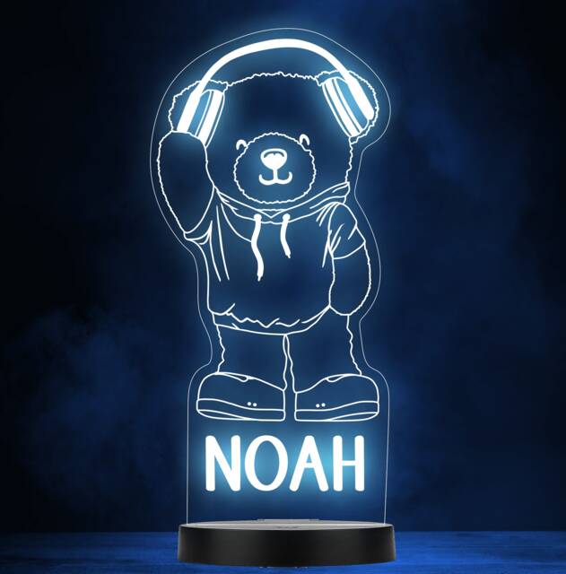 Teddy Bear Headphones Music Personalised Gift Colour Change Led Lamp Night Light - image 1