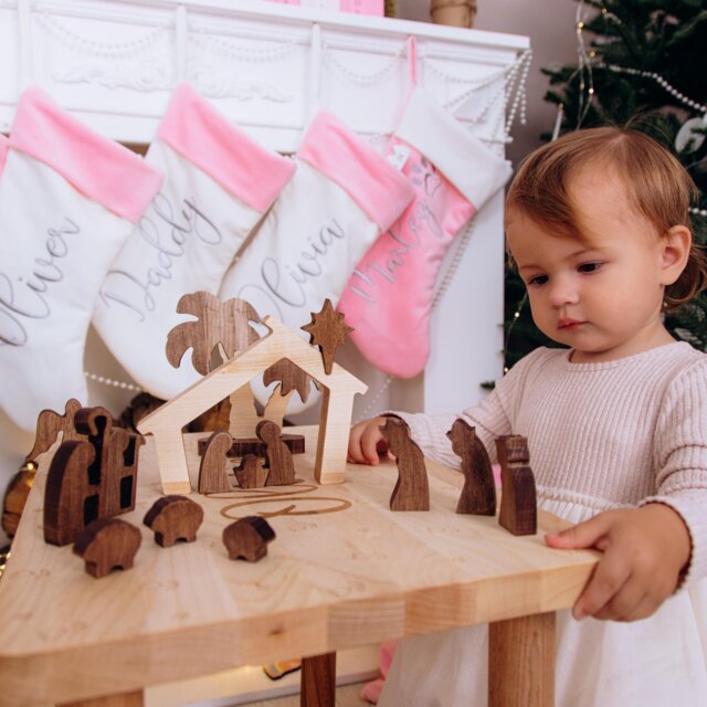 Kids Wooden Nativity Set Christmas Decorations Scene House Handmade Farmouse Decor Ornament Birth Of Jesus - image 1