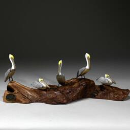 5 Pelicans Sculpture By John Perry 9In Long On Burlwood Statue Figurine D??cor - thumbnail 2