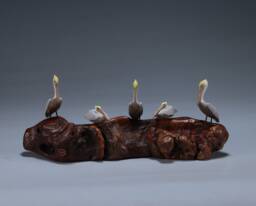 5 Pelicans Sculpture By John Perry 9In Long On Burlwood Statue Figurine D??cor - thumbnail 1