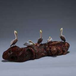 5 Pelicans Sculpture By John Perry 9In Long On Burlwood Statue Figurine D??cor - thumbnail 4