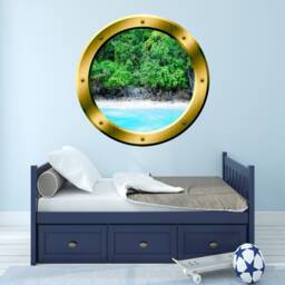 Peel & Stick Beach Scene 3D Ocean Porthole Surf Wall Art Decal Family Gold Portal Home Decor - Gp15 - thumbnail 1