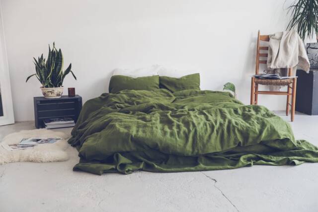 Moss Green Washed Linen Bedding Set Duvet Cover & Pillowcases - image 1
