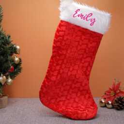 Personalised Jumbo Extra Large Christmas Stocking Red 75cm Santa Embroidered With Name Velvet Traditional Classic White Cuff