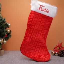 Personalised Jumbo Extra Large Christmas Stocking Red 75cm Santa Embroidered With Name Velvet Traditional Classic White Cuff - thumbnail 3
